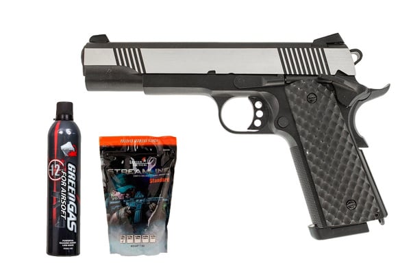 Raven Airsoft MEU 1911 GBB Airsoft Pistol Starter Package (Black & Silver)