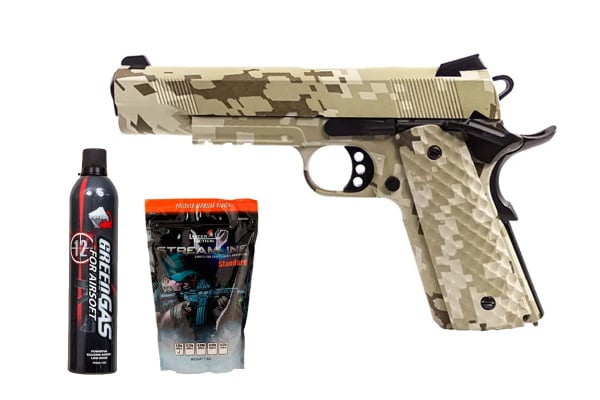 Raven Airsoft MEU 1911 GBB Airsoft Pistol Starter Package (Digi Desert)