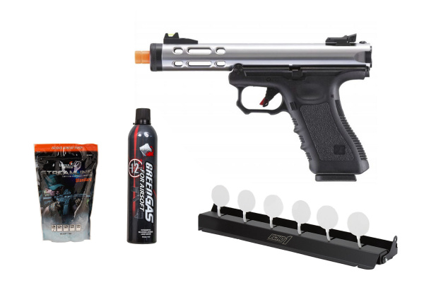 Plate Rack Challenge Package #14 ft. WE Tech Galaxy G Series Gas Blowback Airsoft Pistol ( Silver )