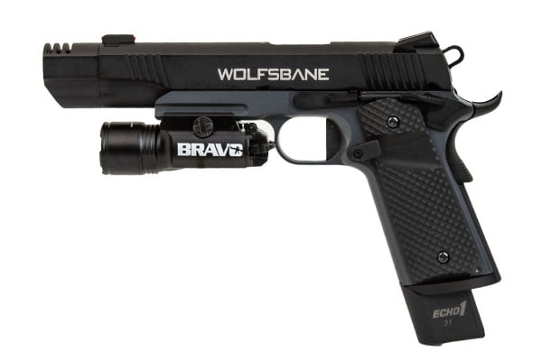 Echo 1 1911 Gas Blowback Wolfsbane Airsoft Pistol W/ Bravo STL800 Combo (Black)